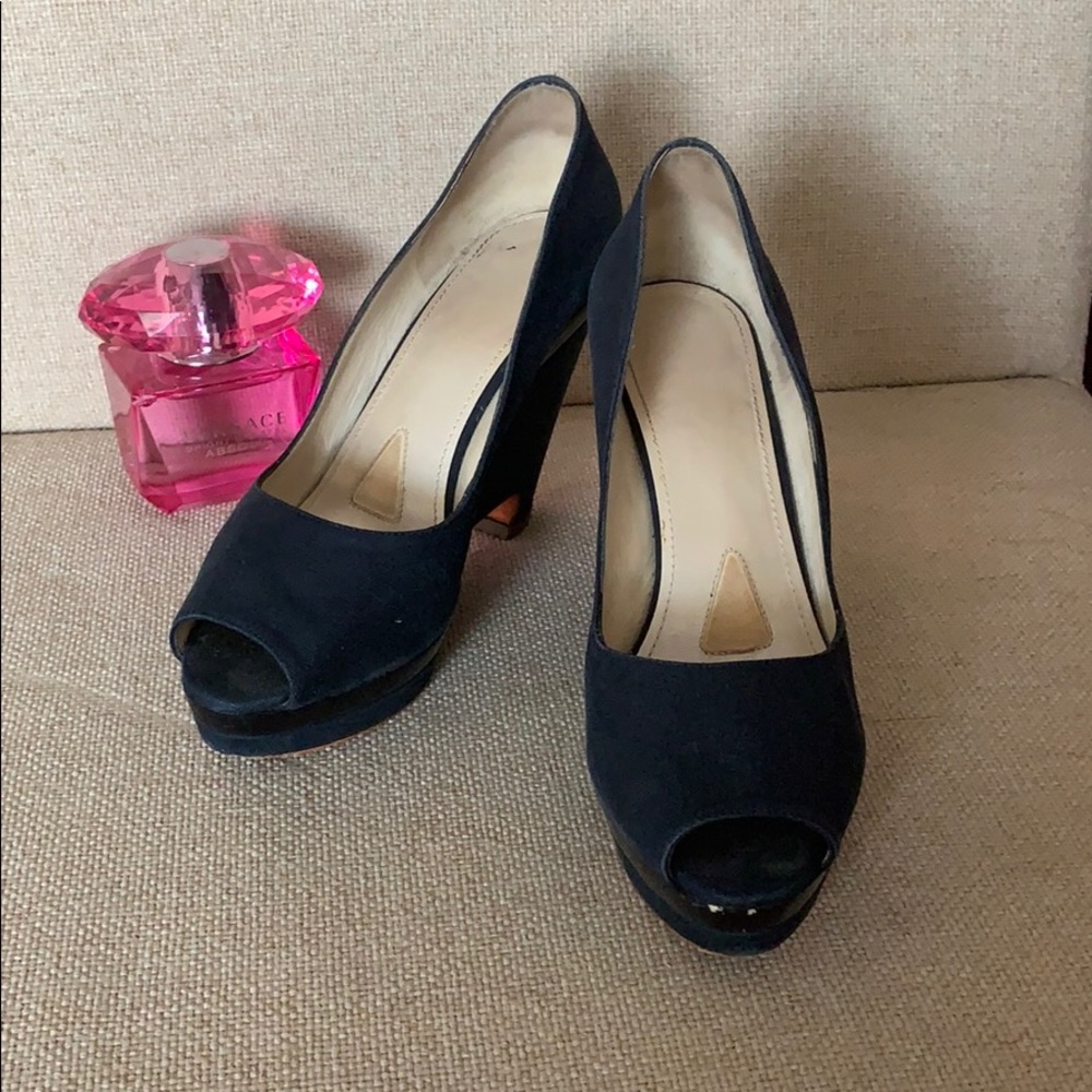 Jil Sander canvas navy blue wedges